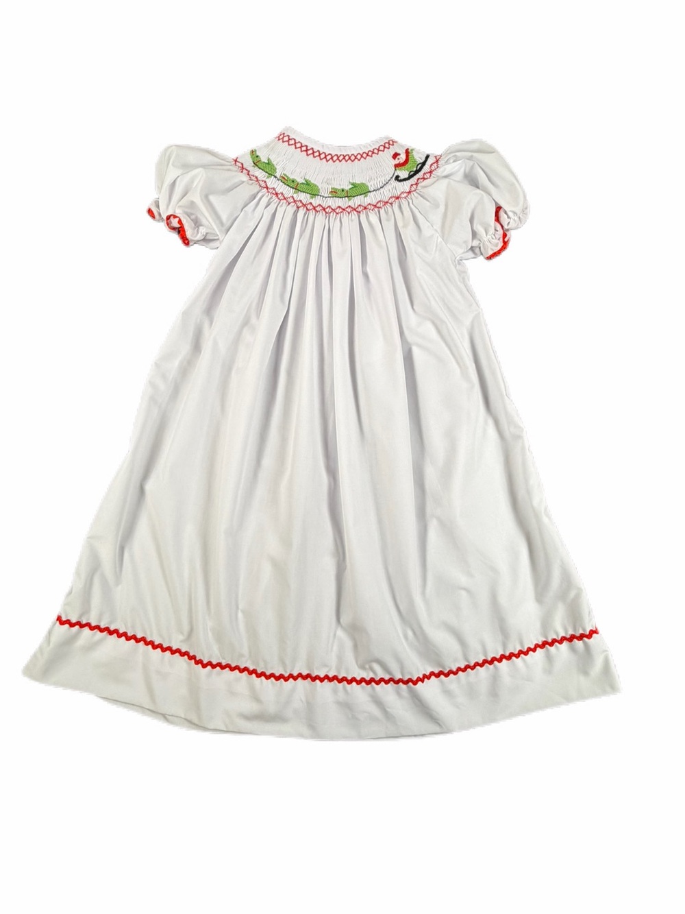 NOLA SMOCKED Santa Gator Smocked Bishop Christmas Dress - 4T